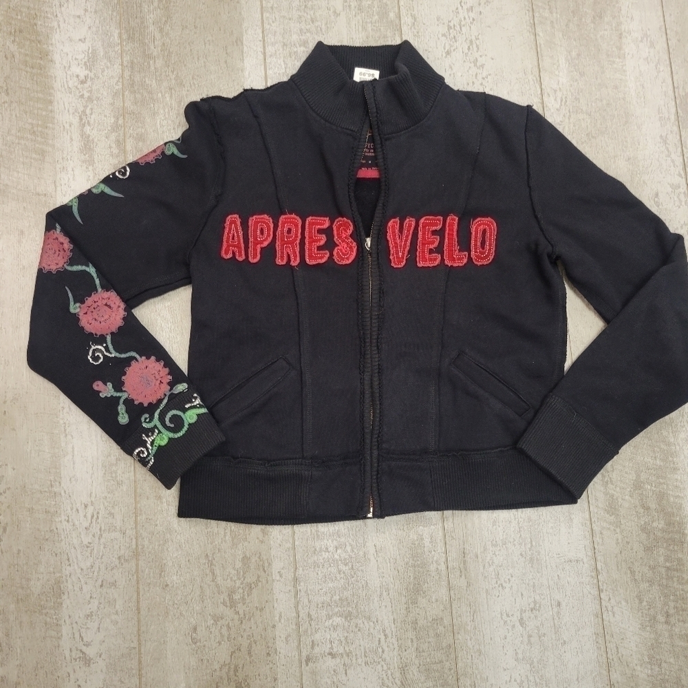 ApresVelo Black Zipup Sweatshirt Jacket Size Medium